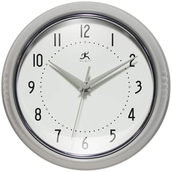 Retro Round Stone Grey Aluminum Wall Clock, 9.5 in.