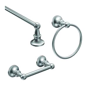 Vale 3-Piece Bath Hardware Set with 18 in. Towel Bar, Paper Holder, and Towel Ring in Chrome