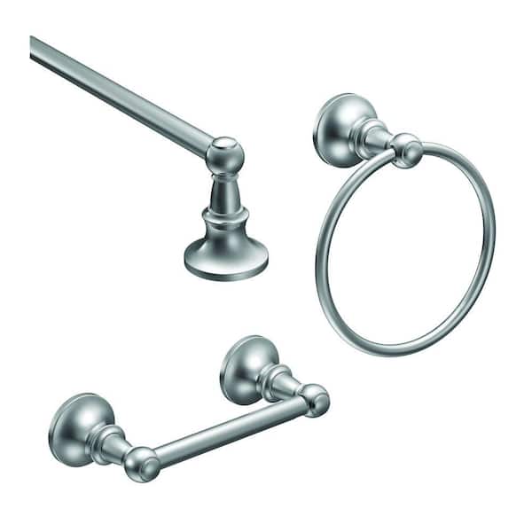 MOEN Vale 3-Piece Bath Hardware Set with 18 in. Towel Bar, Paper Holder, and Towel Ring in Chrome