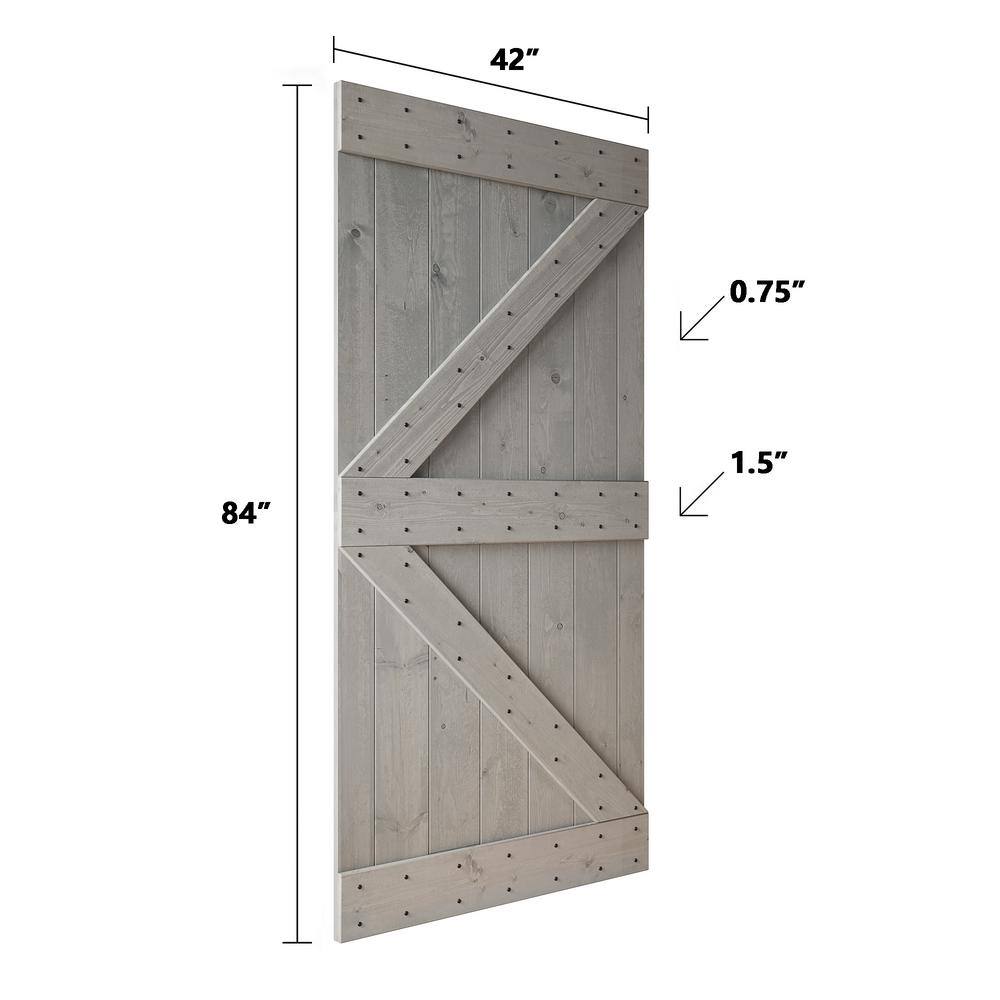 Light Gray Pine Wood Sliding Barn Door with Black Hardware Kit