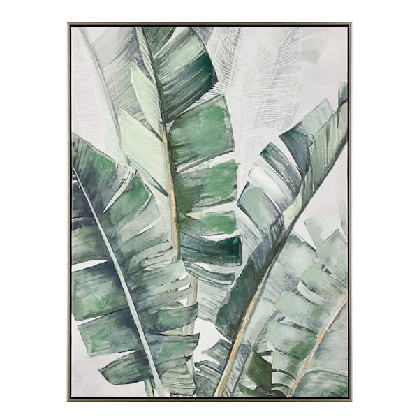 PRIVATE BRAND UNBRANDED Musa 1 Green and Gold Framed Canvas Transfer Country Wall Art Print 32 in. x 24 in.
