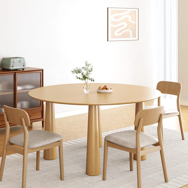 Kathleen Wood Round Wood Top 60 in. 4 Legs Dining Table Seats 8