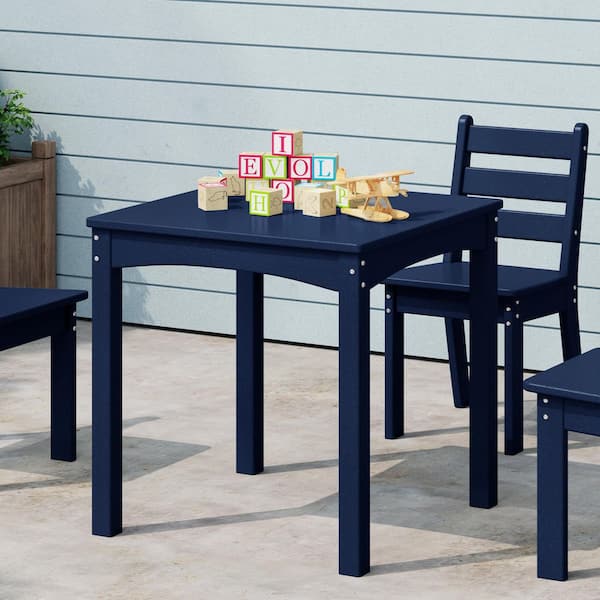 Garden Party Children's Outdoor Patio All Weather HDPE Plastic 24 in. Dining Table for Kids, Navy Blue