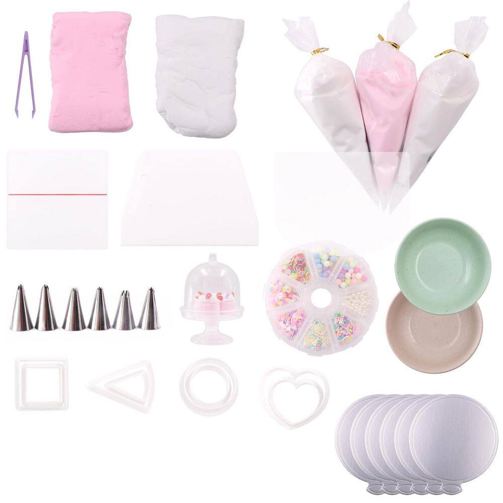 JFVKAF Mini Cake Making Craft Kit White Pink Polyester Clay Simulation ...
