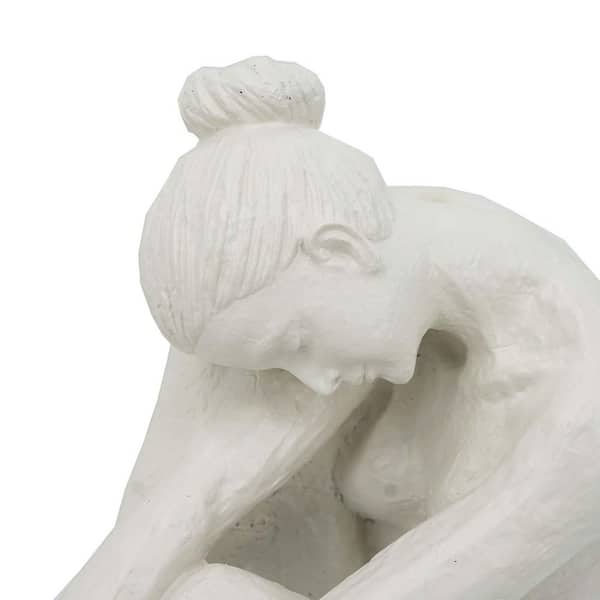 White 10.5 in. x 9 in. Seated Stone and Resin Yoga Ballet Dancer