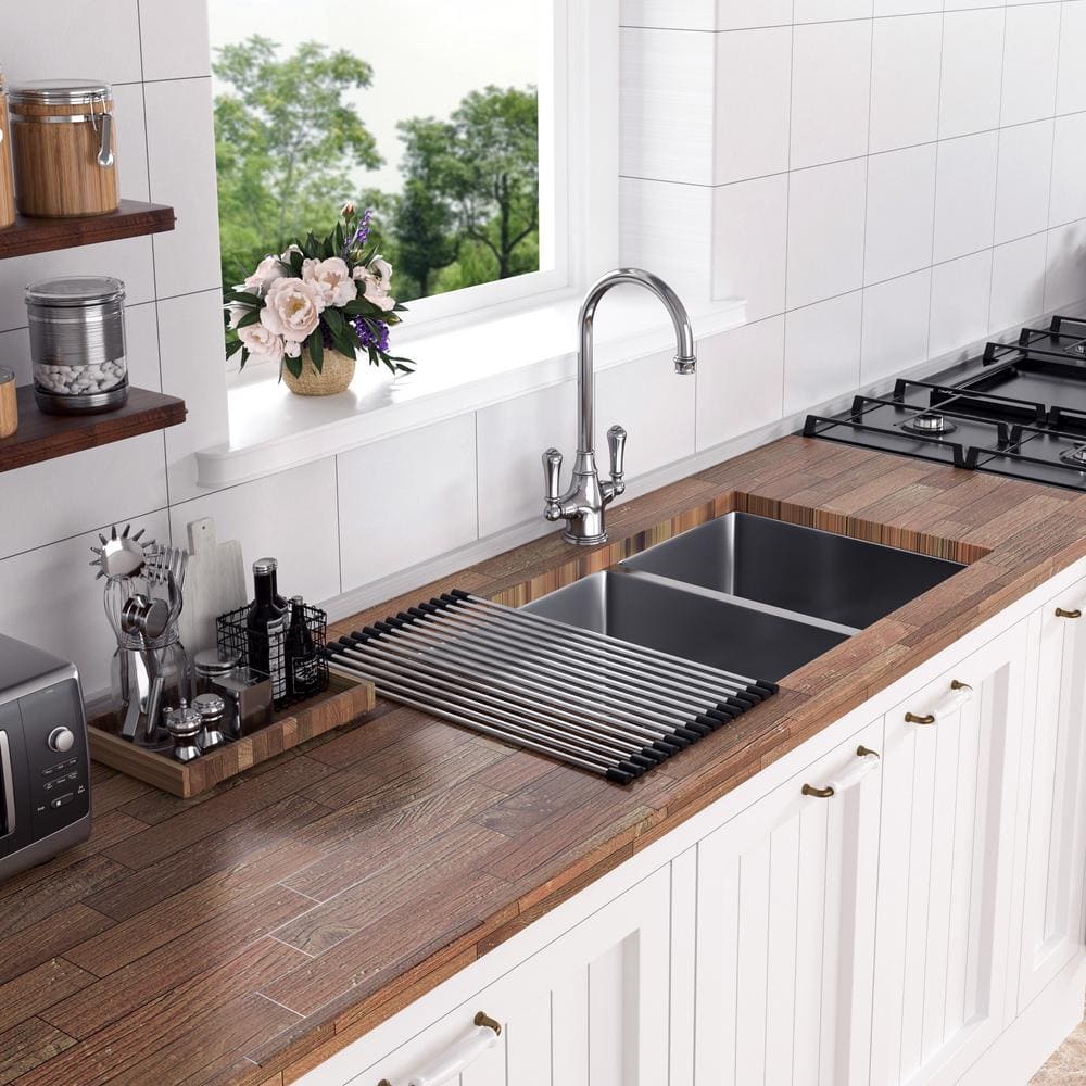 33'' Brushed Nickel Stainless Steel Double Bowl Undermount Kitchen Sink