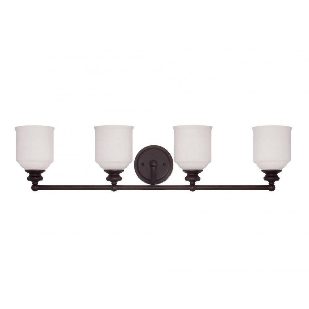 English Bronze 4-Light Vanity Bar with White Opal Shades