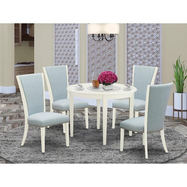 East West Furniture 5-Piece Linen white Solid Wood Top - Round Dining Room Set - Seats-4