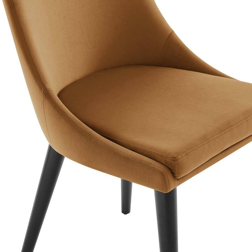 Cognac Velvet Upholstered Dining Chair with Black Wood Legs