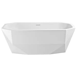 63 in. Acrylic Flatbottom Non-Whirlpool Bathtub in Glossy White with Polished Chrome Drain