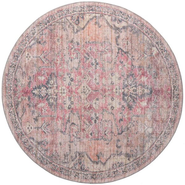 Nostalgia Meknes Beige Pink 8 ft. Round Machine Washable Area Rug