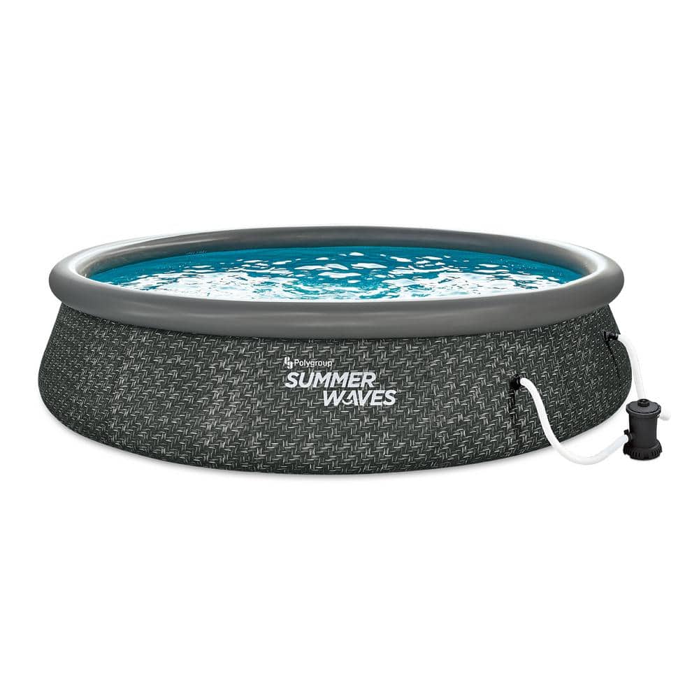 Summer Waves Quick Set 168 in. Round 36 in. D Above Ground Swimming Inflatable Pool with Pump and Ladder, Gray -  P1A01436E-SW