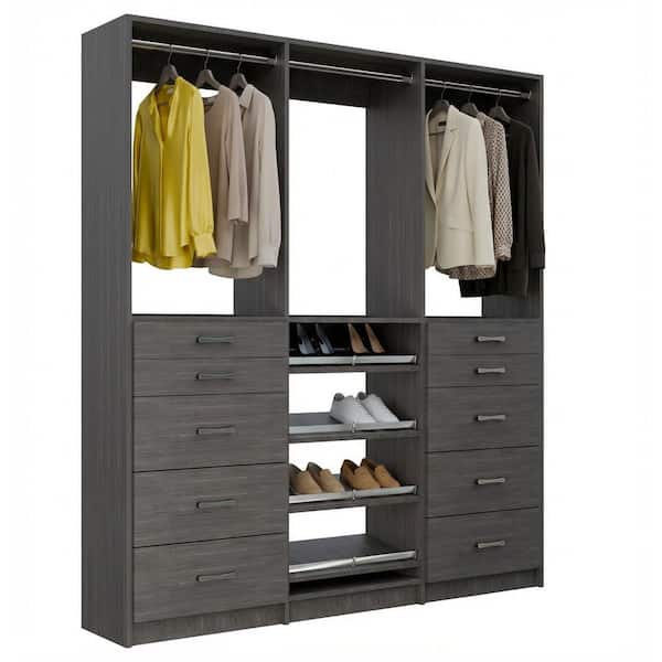Alto 87 in. W Grey Tower System 2 5-Drawer with Hang and Shoe-Shelves with Hang 9-Shelf Wood Closet System