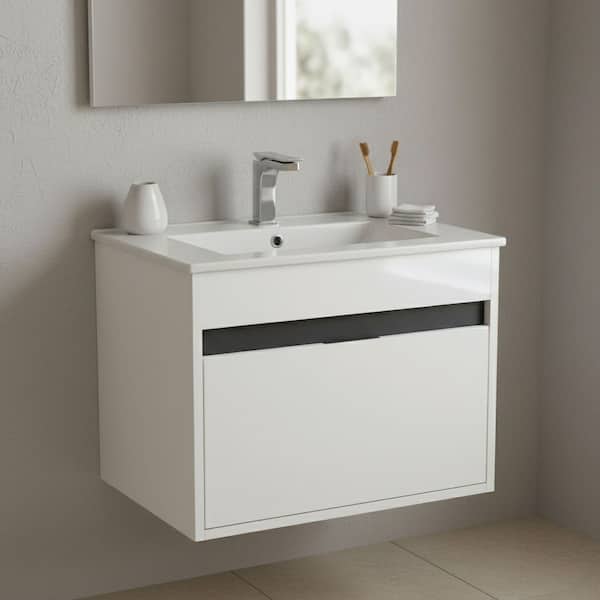 Alpine 20 in. W x 18.11 in. D x 19.75 in. H Bathroom Vanity Side Cabinet in White Matte with White Ceramic Top