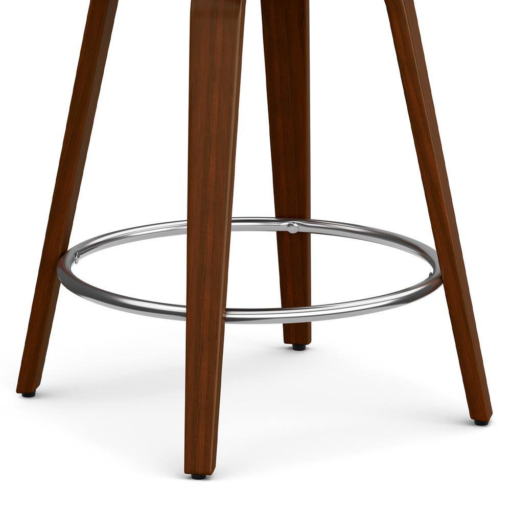 White Faux Leather and Wood Swivel Counter Stool