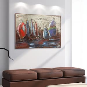 32 in. x 48 in. "The Regatta 2" Mixed Media Iron Hand Painted Dimensional Wall Art