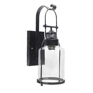 5.9 in. 1-Light Black Retro Industrial Lantern Wall Sconce with Clear Glass Shade, No Bulbs Included