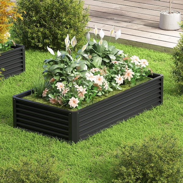 36 in. Black Metal Rectangular Outdoor Galvanized Raised Garden