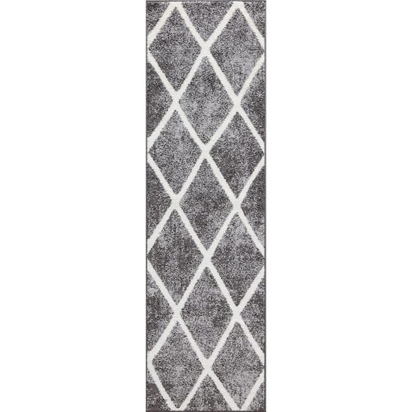 Concord Global Trading Charlotte Collection Diamond Gray 2 ft. x 7 ft. 3 in. Runner Rug