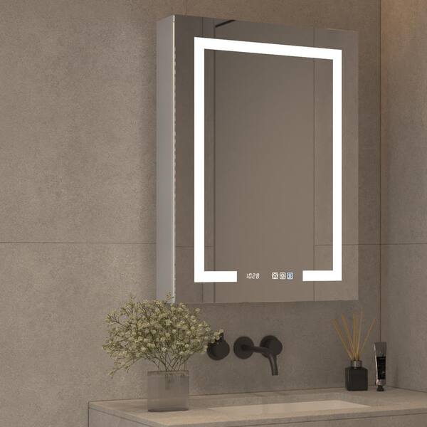 Unbranded Modern 24 in. W x 32 in. H Rectangular Aluminum Medicine Cabinet with Mirror for Bathroom