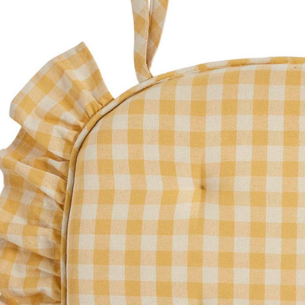 Vintage Yellow and White Checkered Cotton Ruffled Chair Pad
