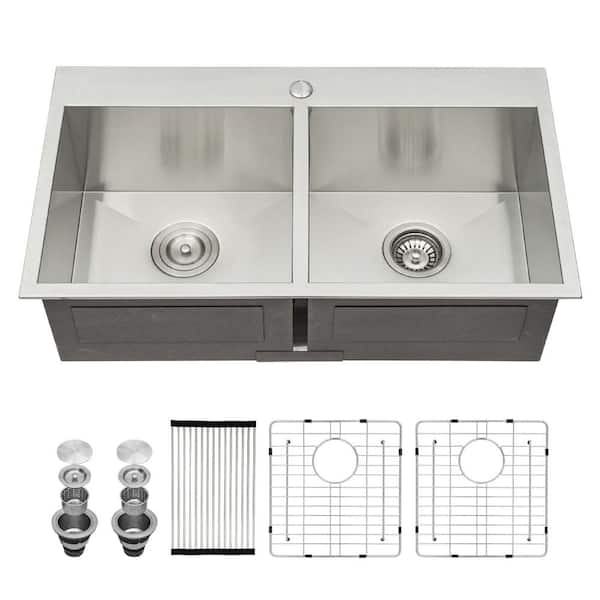 Logmey 18Guage Stainless Steel 33 in. Double Bowl DropIn Kitchen Sink