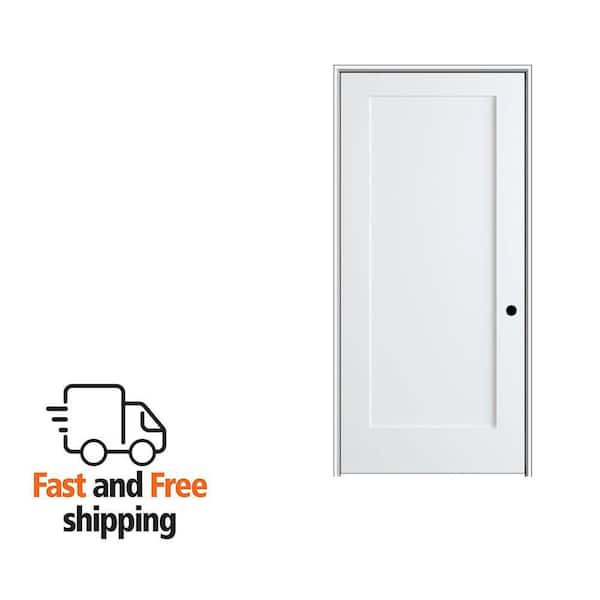 Shaker Flat Panel 32 in. x 80 in. Left Hand Solid Core Primed HDF Single Pre-Hung Interior Door with 4-9/16 in. Jamb