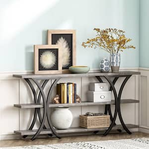 Catalin 70.8 in Gray 35.4 in Standard Rectangular Engineered Wood Console Table with X-shaped Metal Frame