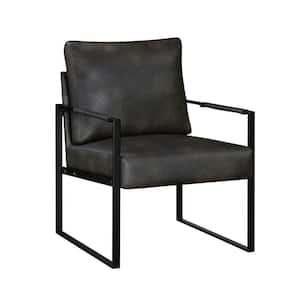 Daria Dark Gray Faux Leather Metal Frame Accent Chair