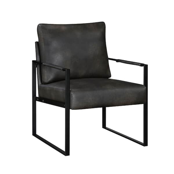 Daria Dark Gray Faux Leather Metal Frame Accent Chair