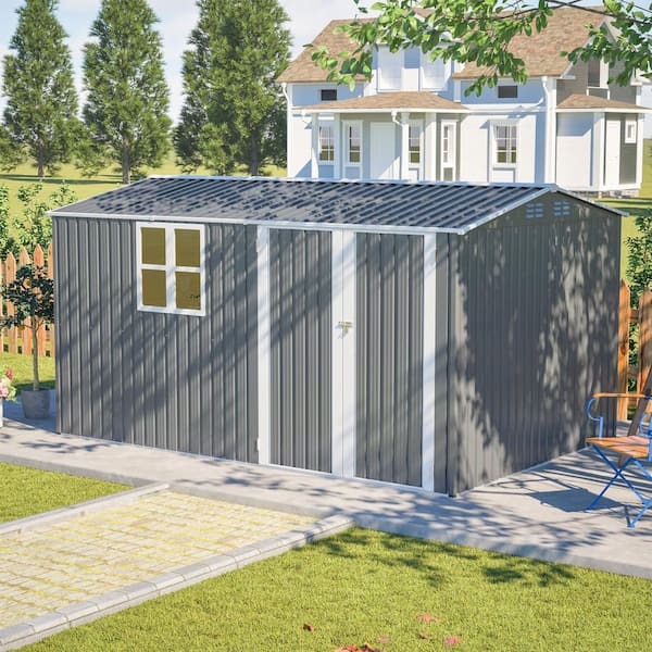 8 ft. W x 12 ft. D Outdoor Gray Galvanized Metal Tool Storage Shed with Window (90 sq. ft.)