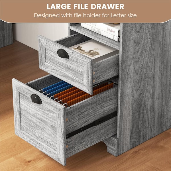 Costway Gray Wood L-Shaped 66 in. Corner Computer Desk