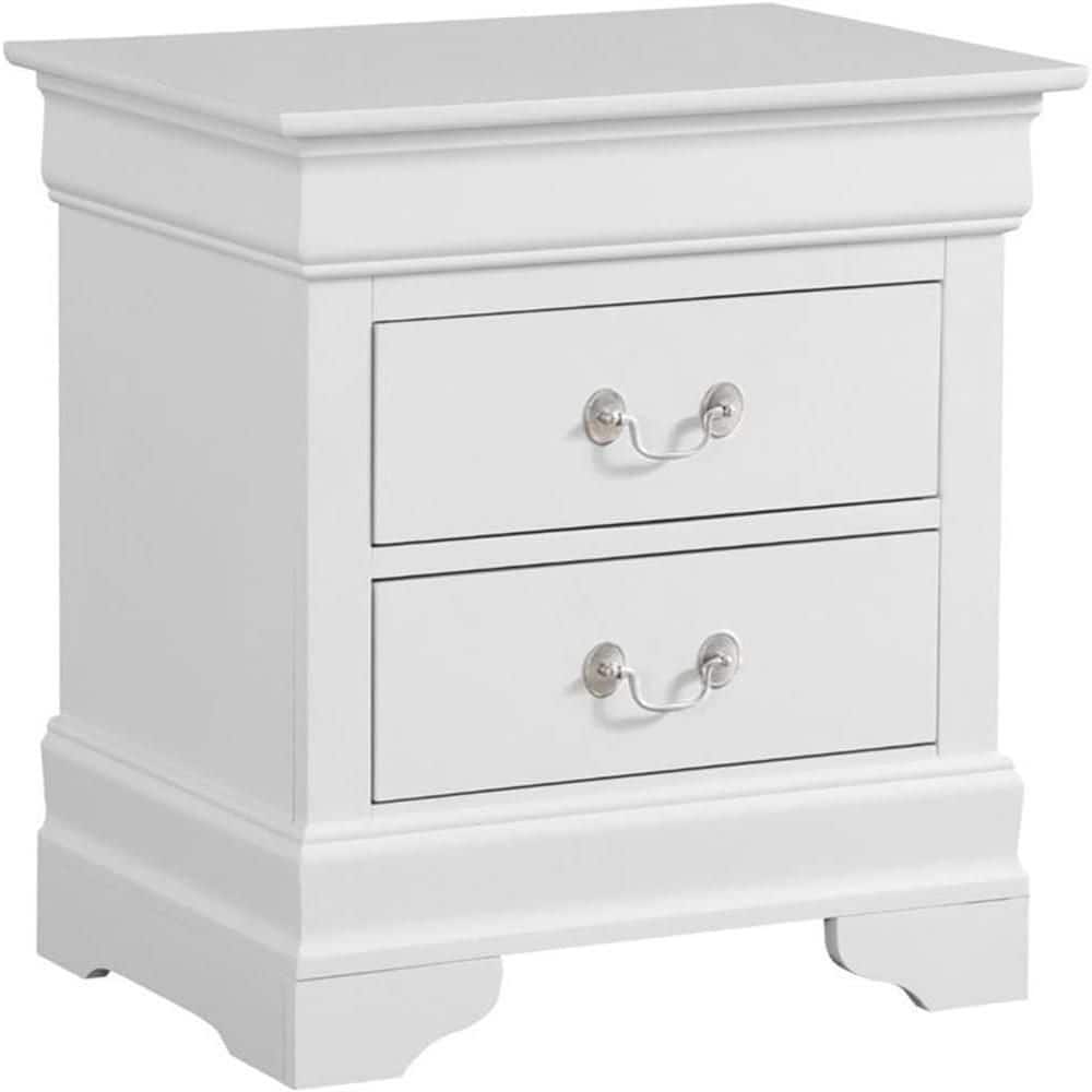 White Finish, 2 Drawers Nightstand