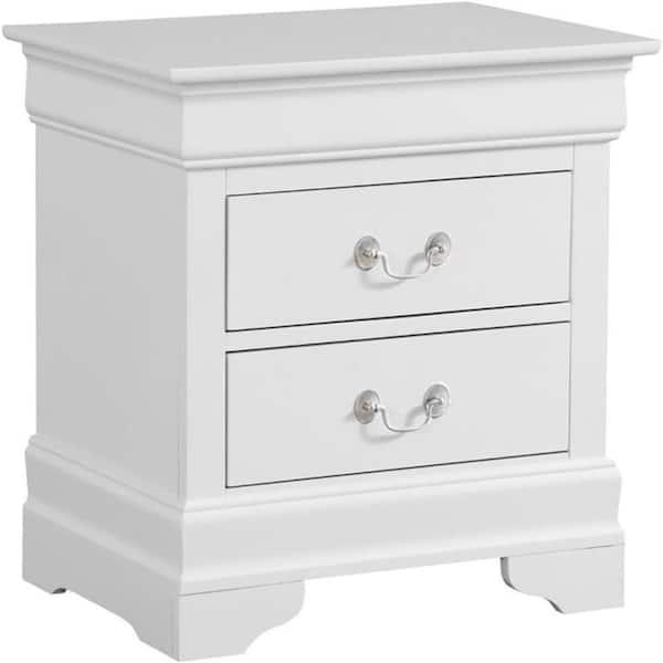White Finish, 2 Drawers Nightstand
