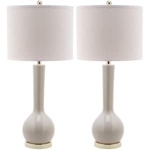 Mae 30.5 in. Light Grey Long Neck Ceramic Table Lamp with Off-White Shade (Set of 2)