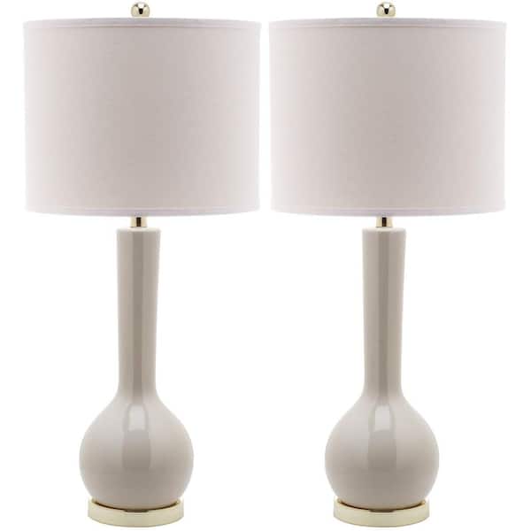 SAFAVIEH Mae 30.5 in. Light Grey Long Neck Ceramic Table Lamp with Off-White Shade (Set of 2)
