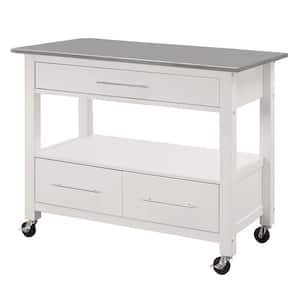 Gray and White Kitchen Cart with Stainless Steel Top