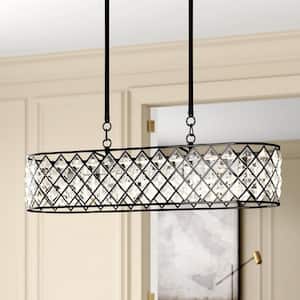 Indianapolis 5-Light Black Shaded Square/Rectangle Chandelier with Crystal Accents