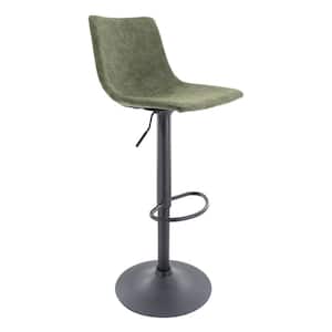 Tilbury Modern Adjustable Leather Bar Stool Black Iron Base With Footrest & 360-Degree Swivel in Olive Green