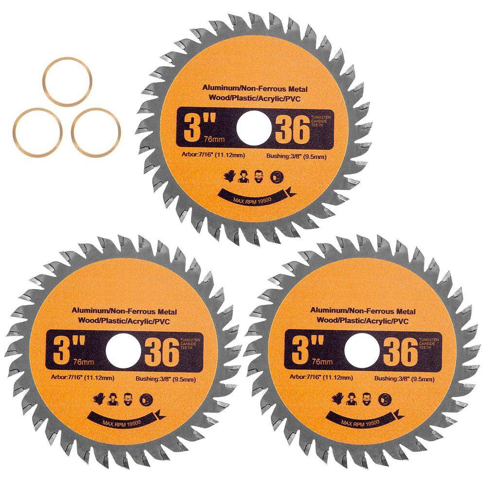 3 in. 36-Tooth Wood Plastic Cutting Carbide Circular Saw Blade Power Tool Accessory 3-Pack price history on PriceWatchPro