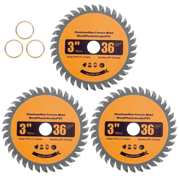 3 in. 36-Tooth Wood Plastic Cutting Carbide Circular Saw Blade Power Tool Accessory 3-Pack