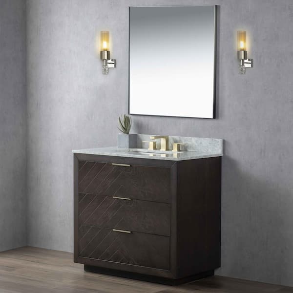 DESwan 36 in. W x 22 in. D x 34.3 in. H Single Sink Freestanding Bath Vanity in Coffee with White Carrara Marble Top