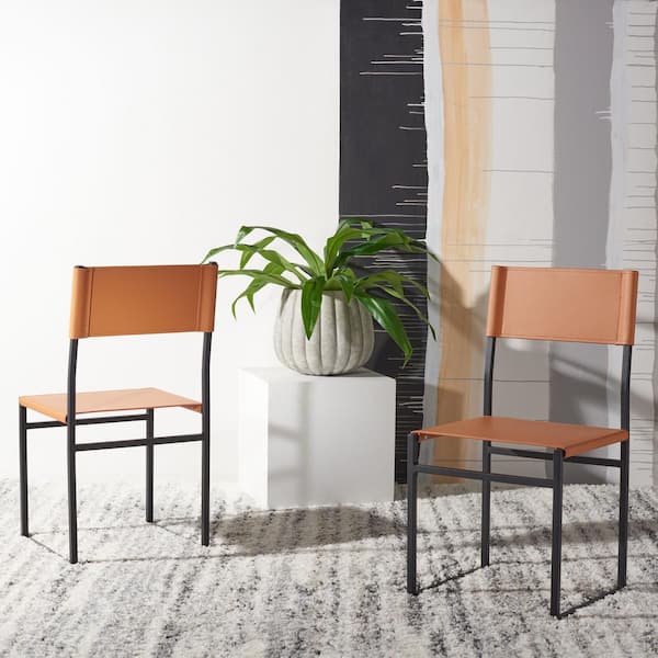 SAFAVIEH Layne Cognac/Black 18 in. Iron Dining Chair (Set of 2)