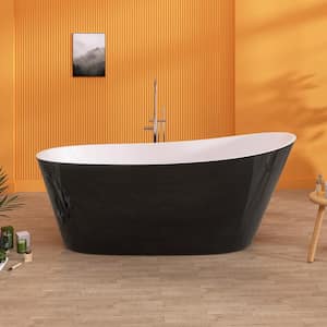 59 in. x 29.15 in. Freestanding Soaking Acrylic BathTub Flatbottom Double Ended Bathtub in Black with Side Drain