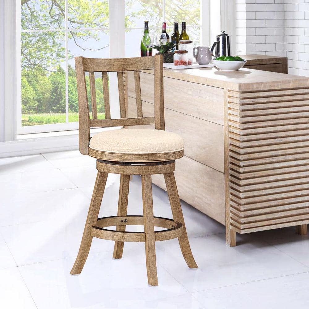 Sheldon 24 in. Driftwood Wire-Brush and Ivory Wood Frame Counter Height Bar