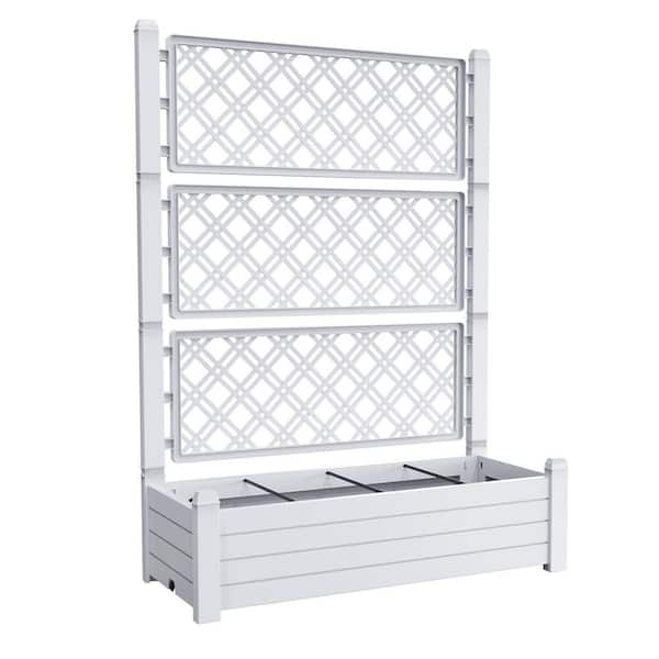 59 in. Tall White Resin Outdoor Raised Garden Bed with Trellis and Drain Plug (43 in. L x 18 in. W x 59 in. H)