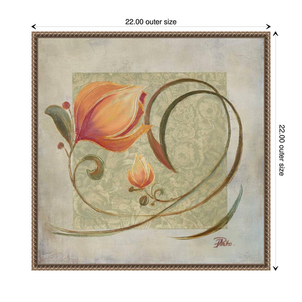 Peach Floral Beaded Bronze Framed Canvas Wall Art