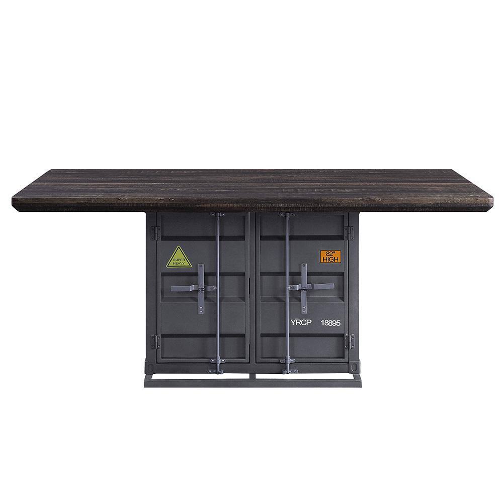 Transitional Cargo 66" Walnut & Gunmetal Dining Table with Storage