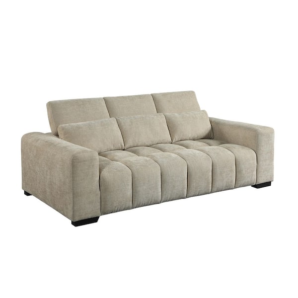 Best Quality Furniture Lena 46 in W. Straight Arm Chenille Fabric Rectangle 3 Seater Sofa in. Beige Color