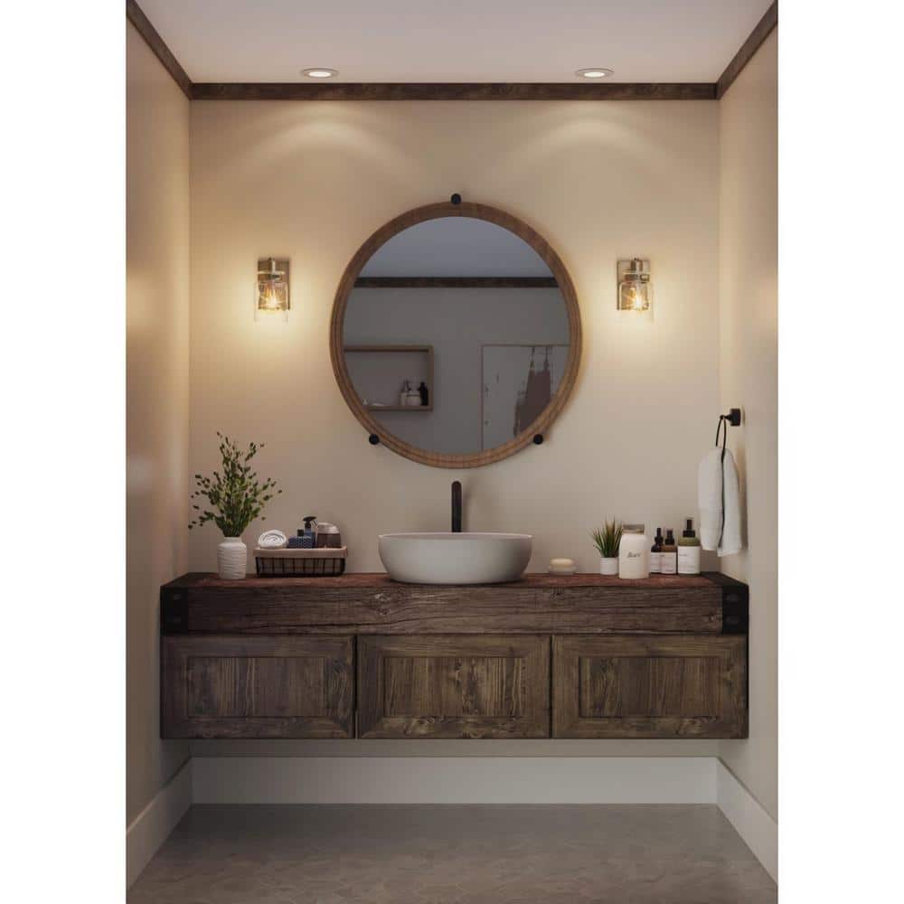 Vintage Brass and Clear Glass 1-Light Bath Vanity Light
